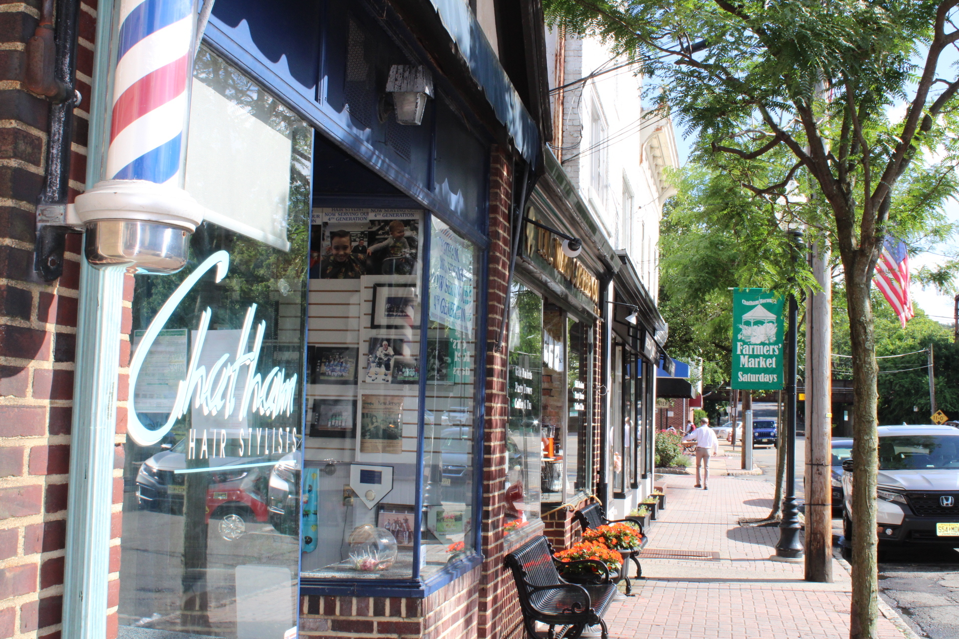 Row of shops and boutiques in downtown Chatham Borough, NJ